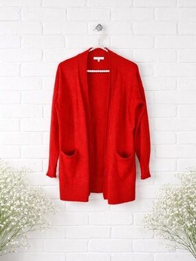 Madewell BradleyLong Open Front Cardigan Sweater in Thai Chili Size XS